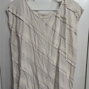 LOFT Cream Diagonal Ruffle Cap-Sleeve Top